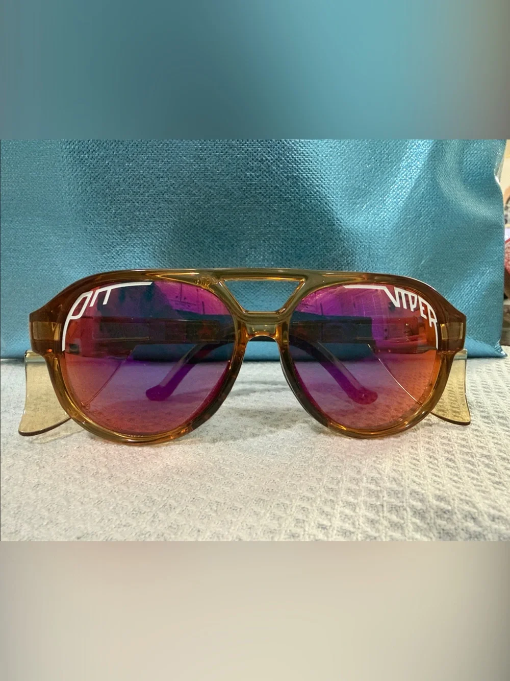 Pit Viper Amber Frame Sunglasses with Purple-Red Mirrored Lenses